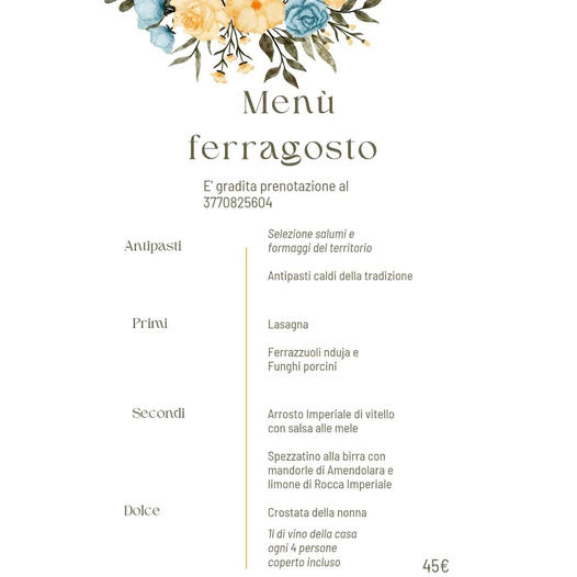 locandina menù Ferragosto 2023 In Campagna da Clara a Villapiana