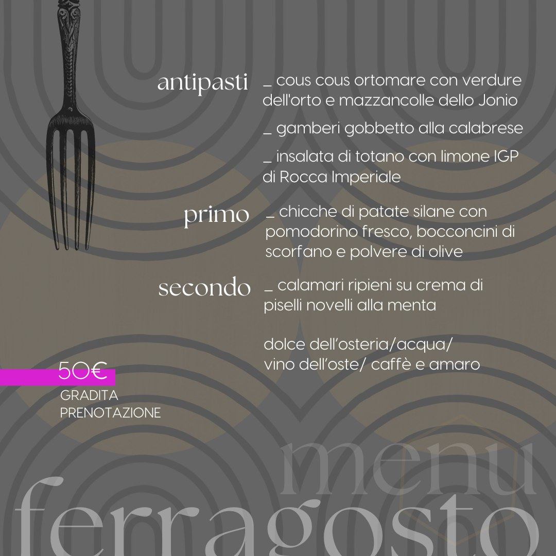 locandina menù Ferragosto 2023 La Nicchia Osteria a Roseto Capo Spulico