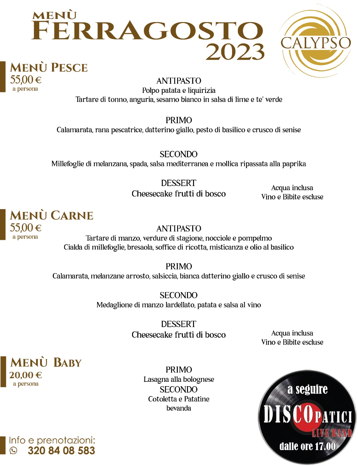 menù ferragosto lido calypso villapiana