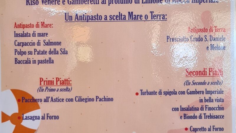 locandina menù Ferragosto 2023 Lido Capri a Trebisacce