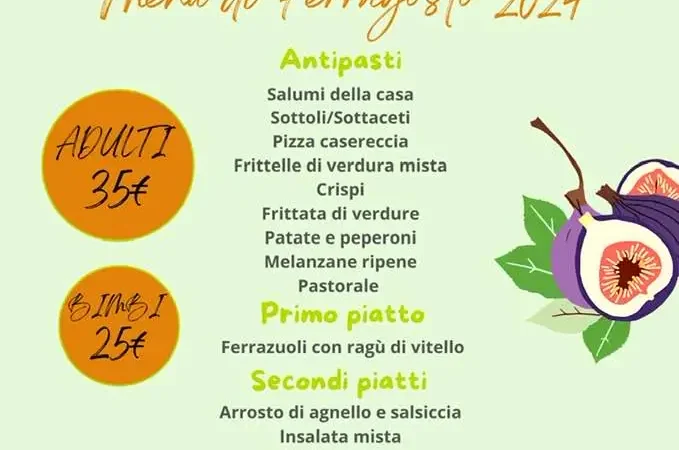 l'immagine contiene il menù di ferragosto