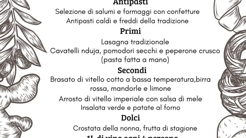l'immagine contiene il menù di ferragosto
