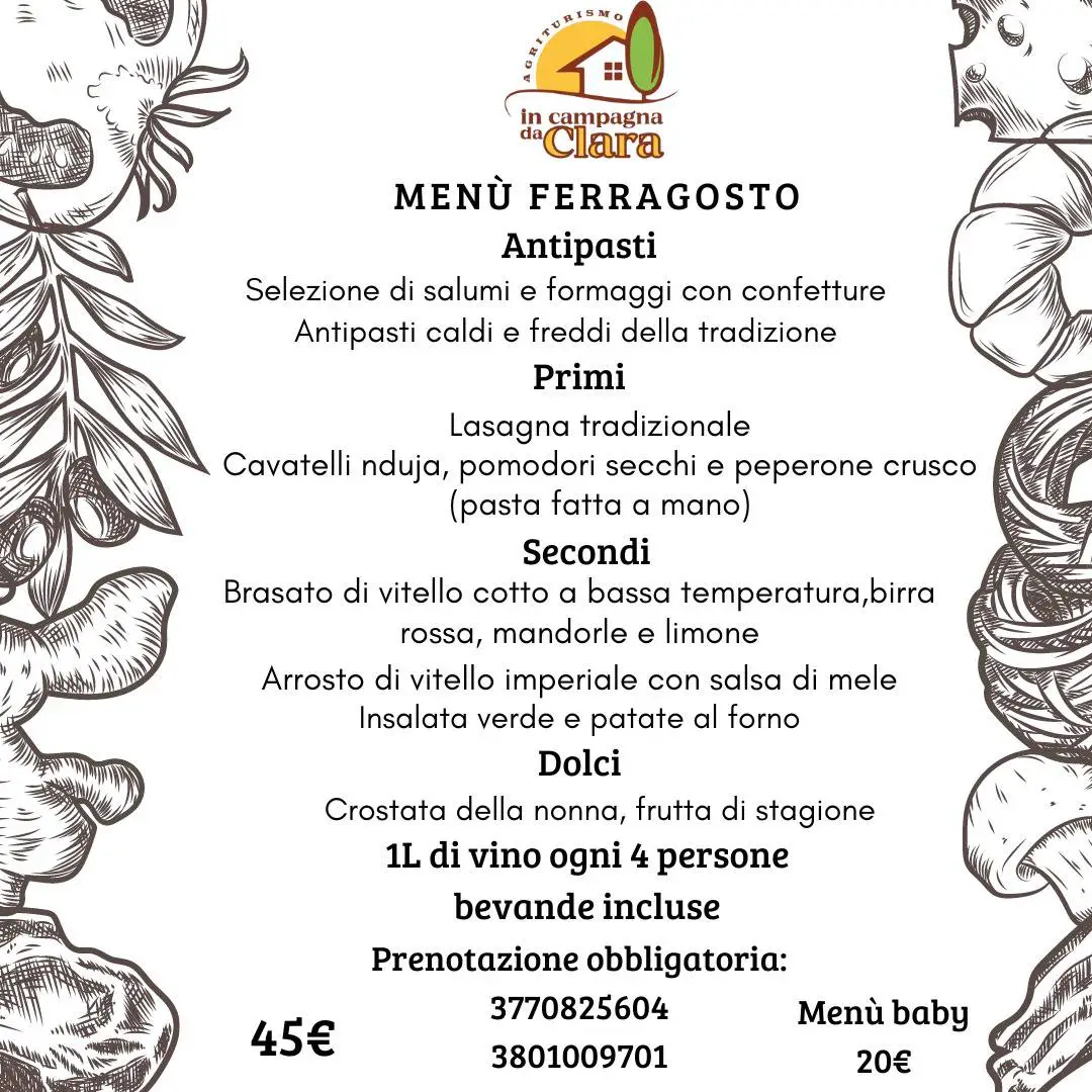 l'immagine contiene il menù di ferragosto