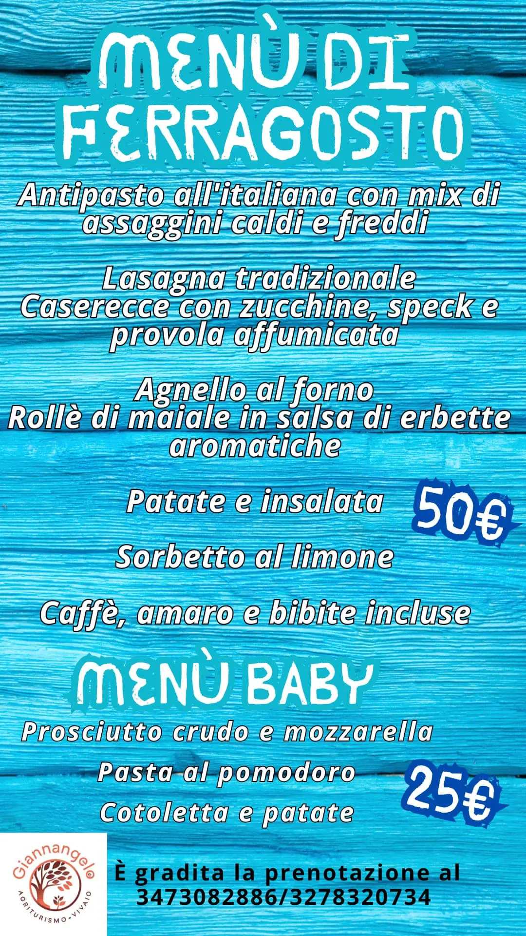 l'immagine contiene il menù di ferragosto