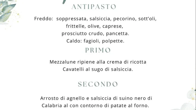il menù di Ferragosto Agriturismo Pinelli a Plataci 2025