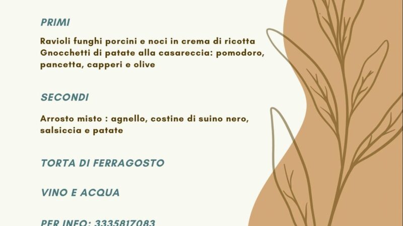 l'immagine contiene il menù di ferragosto