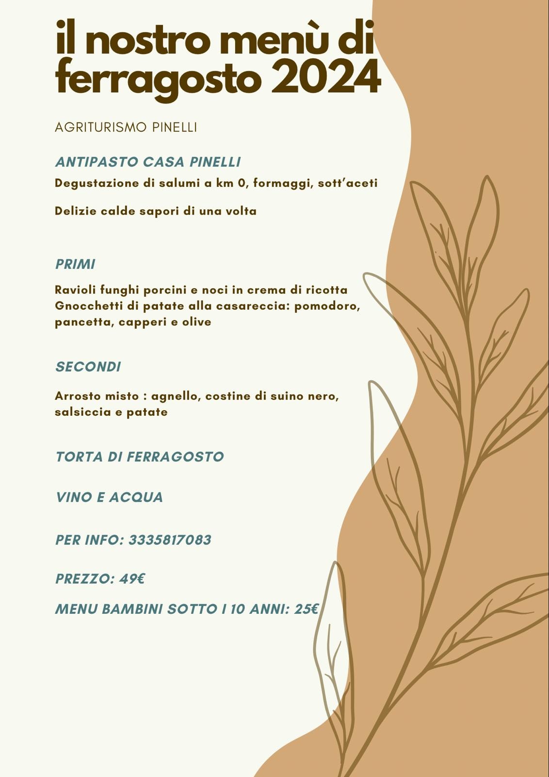 l'immagine contiene il menù di ferragosto