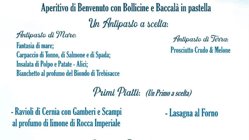 l'immagine contiene il menù di ferragosto