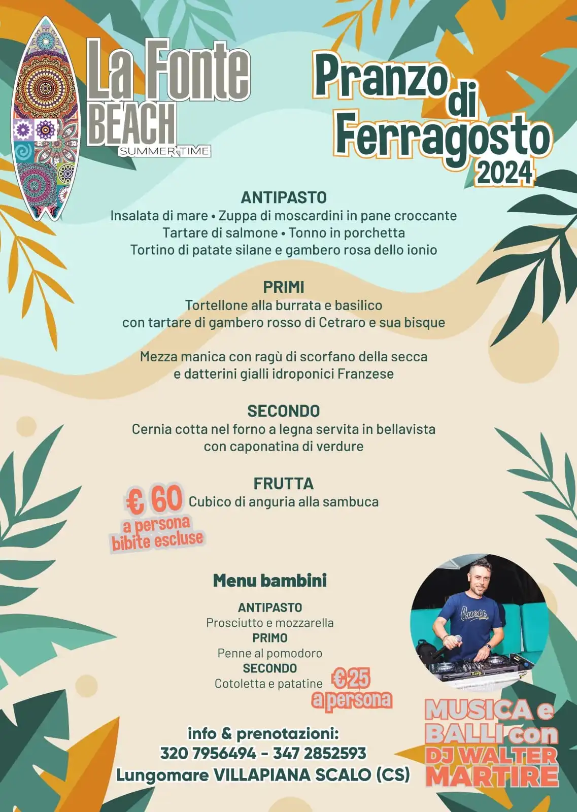 l'immagine contiene il menù di ferragosto