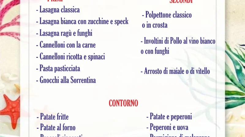 l'immagine contiene il menù di ferragosto d'asporto