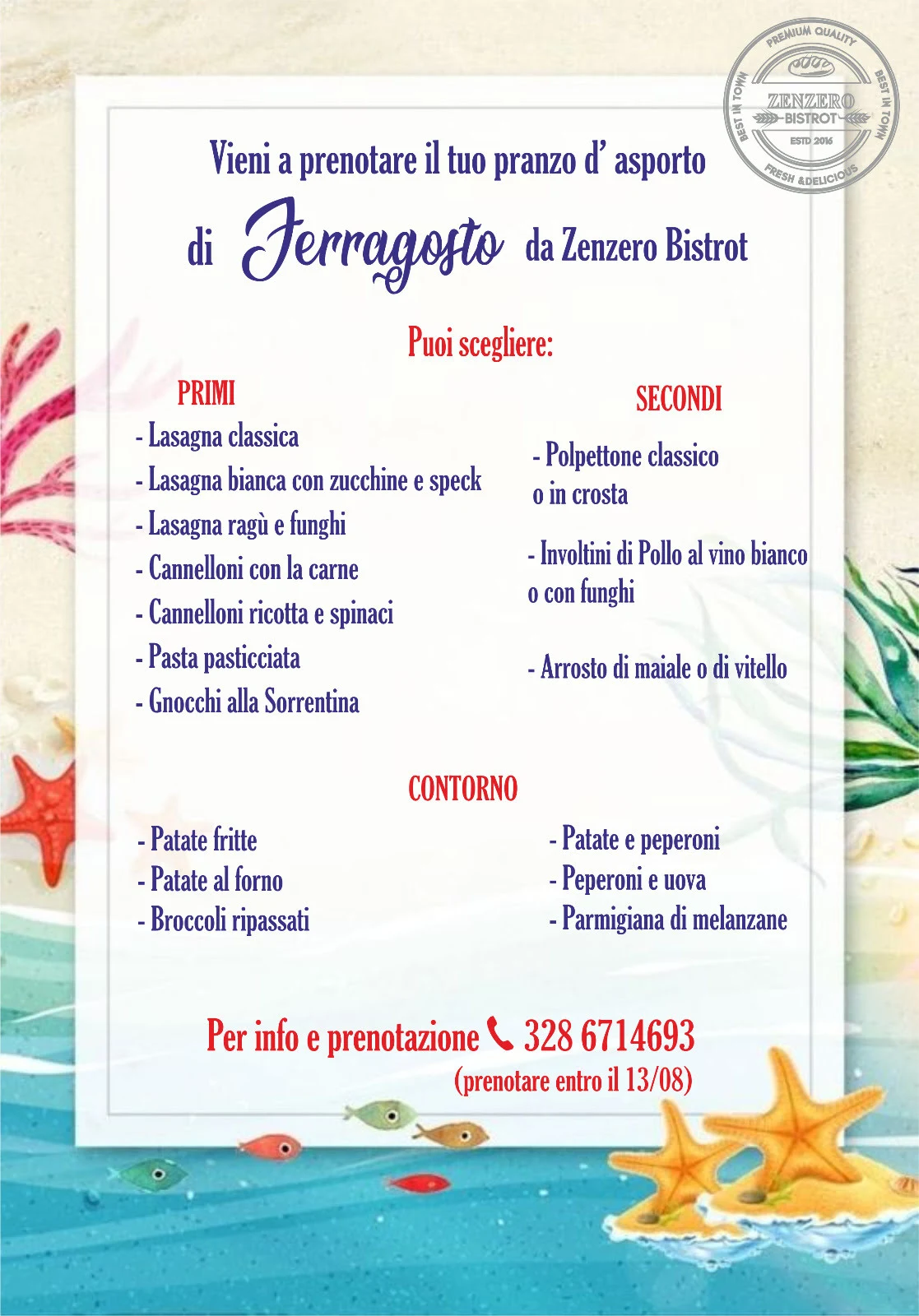 l'immagine contiene il menù di ferragosto d'asporto