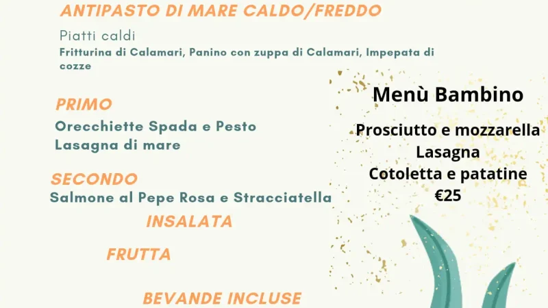 l'immagine contiene il menù di ferragosto