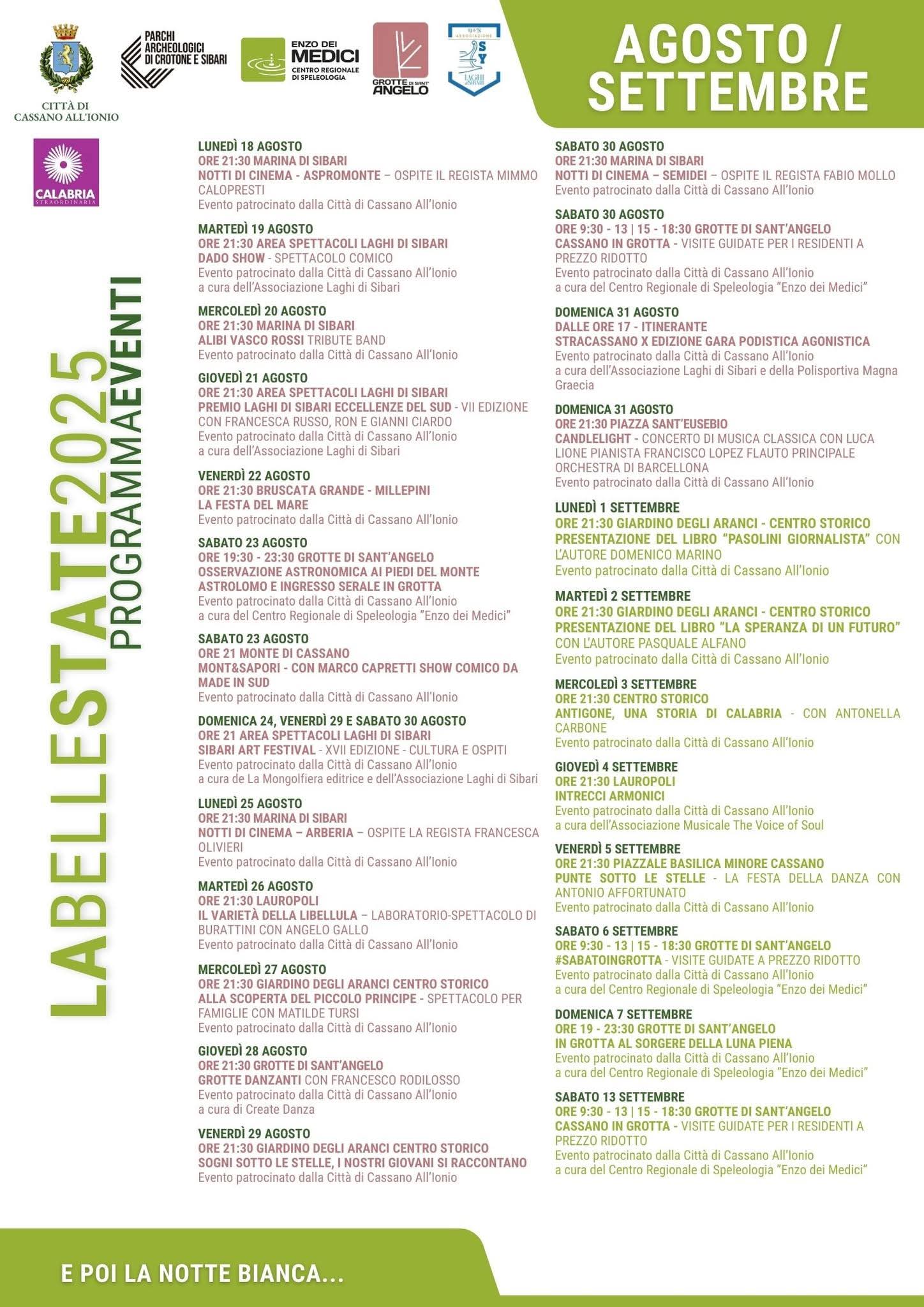 Programma Estate Laghi di Sibari 2025 Programma Estate cassano allo ionio 2025