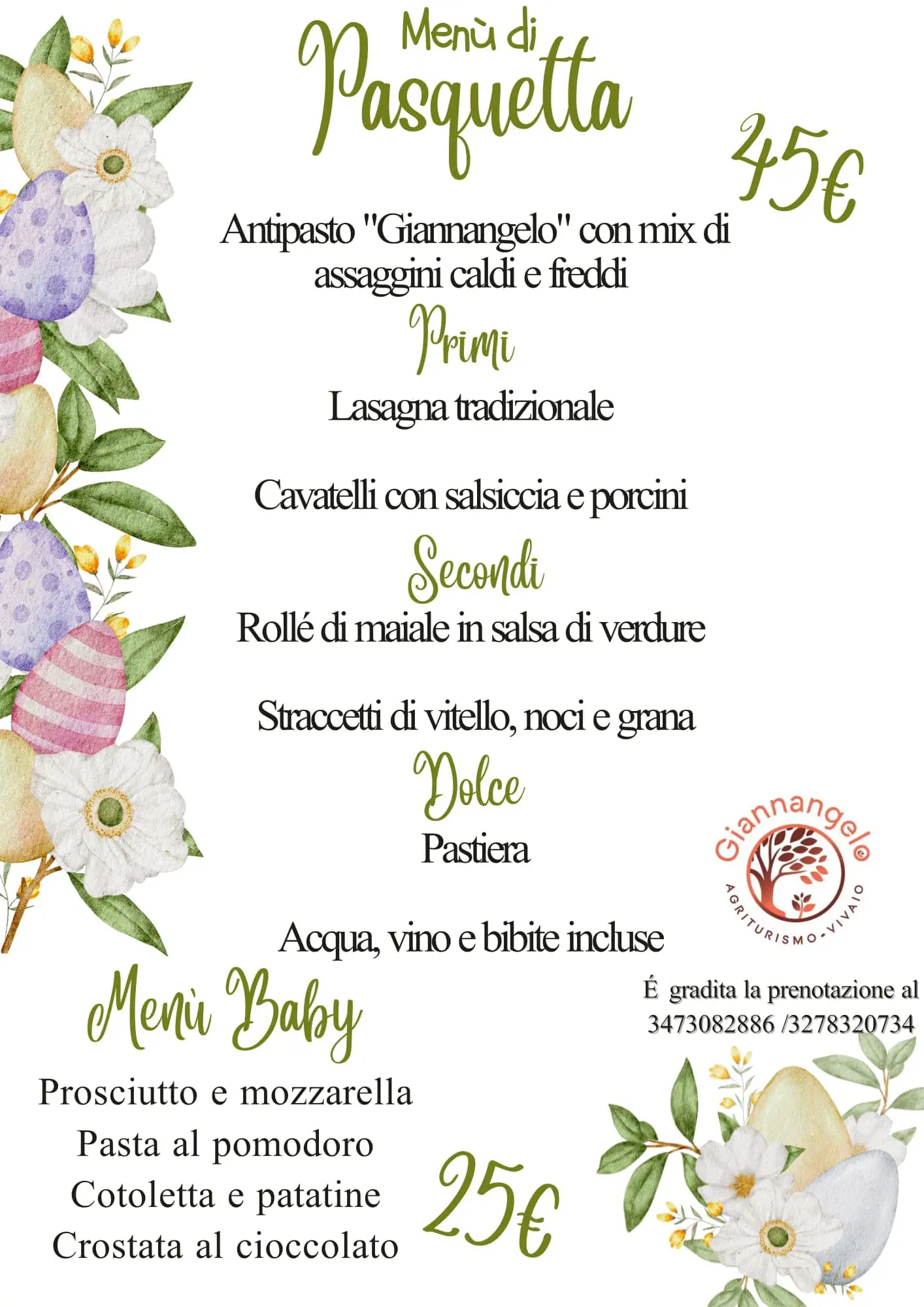 il testo contiene il menù di pasquetta