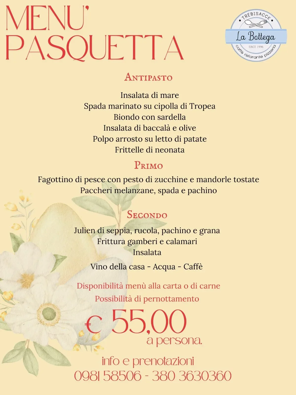 Pasquetta 2026 a Trebisacce da La Bottega degli Antichi Sapori con pranzo tipico dell’Alto Ionio Cosentino