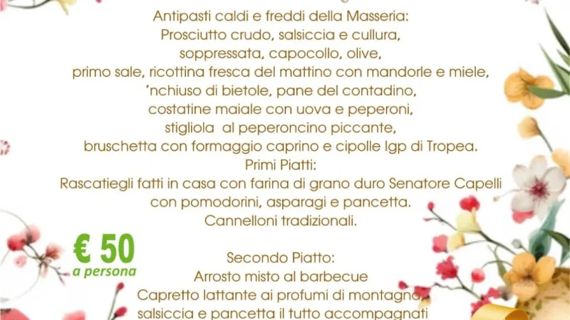 il testo contiene il menù di pasquetta