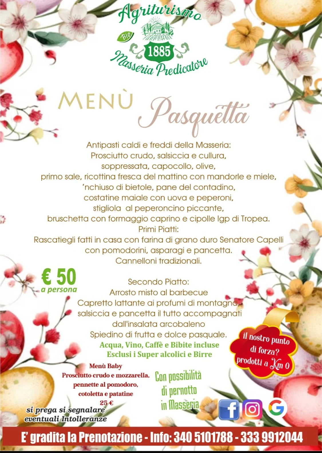il testo contiene il menù di pasquetta