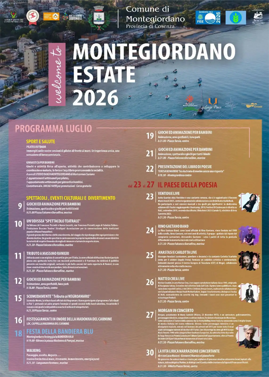 il calendario eventi estate 2026 montegiordano cosenza