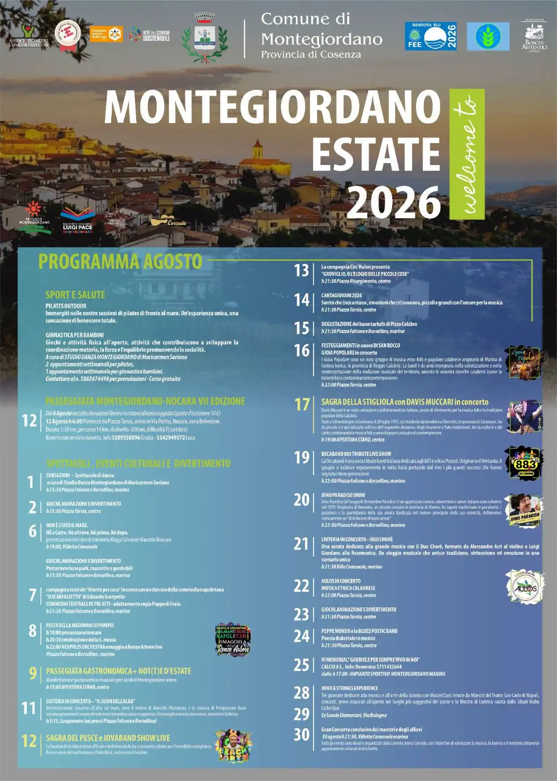 Programma Estate Montegiordano 2026 agosto