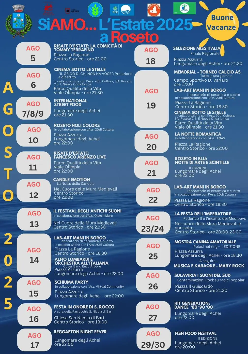 l'elenco degli eventi di agosto a roseto capo spulico