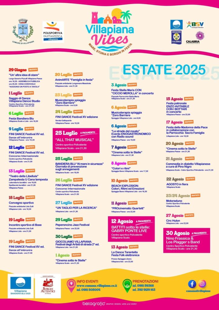 Il manifesto degli eventi estivi a villapiana