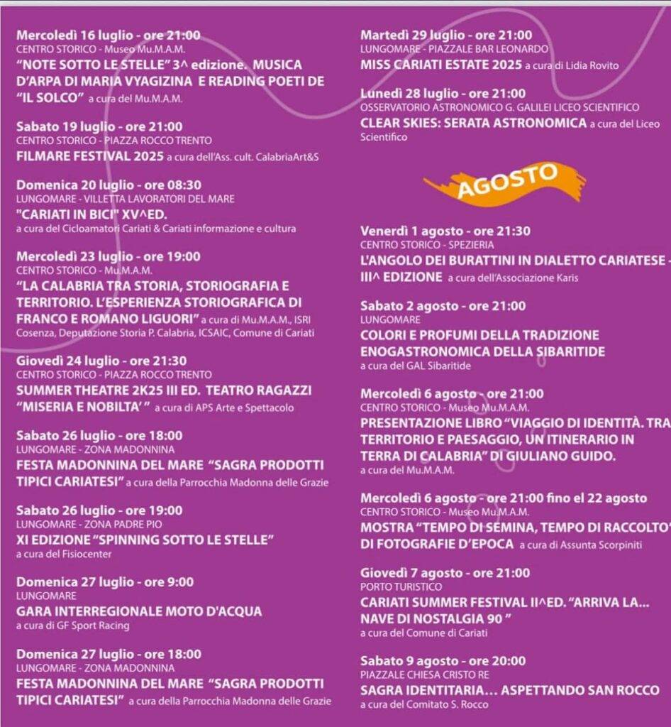 manifesto programma Estate Cariati 2025