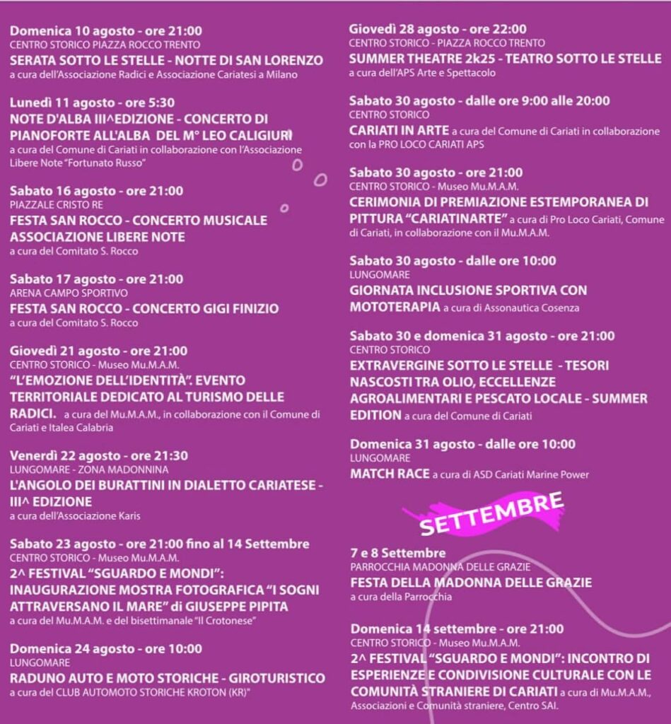 manifesto programma Estate Cariati 2025