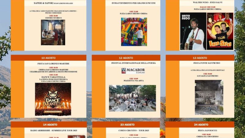 il calendario eventi Programma Estate san lorenzo bellizzi 2025