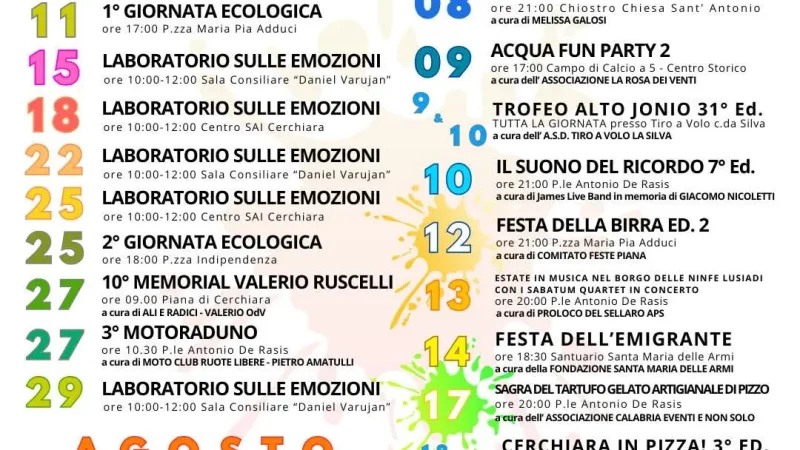 il calendario eventi Programma Estate cerchiara di calabria 2025