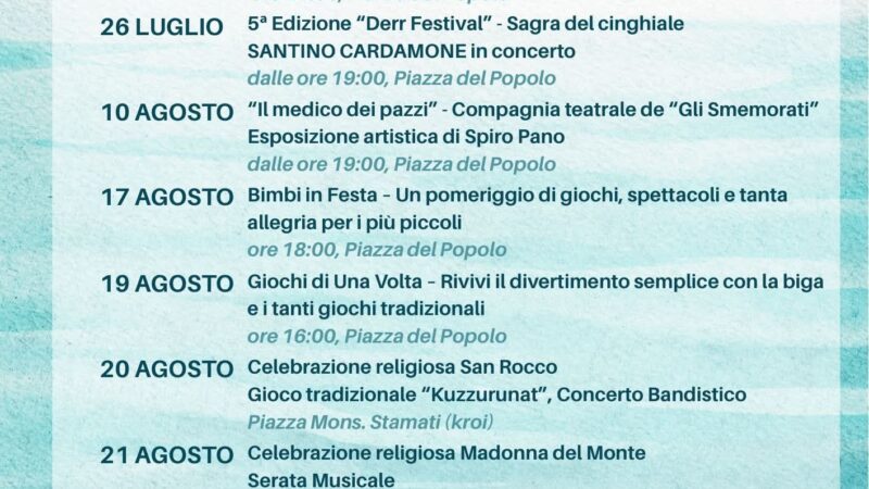 Elenco eventi Programma Estate Plataci 2025