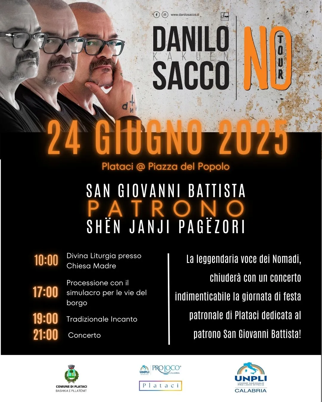 locandina Festa Patronale di San Giovanni Battista a Plataci e concerto plataci 2025
