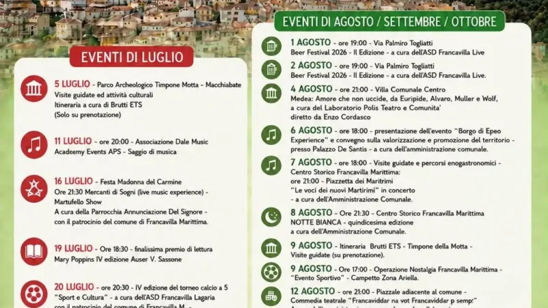 Programma Estate Francavilla Marittima 2026