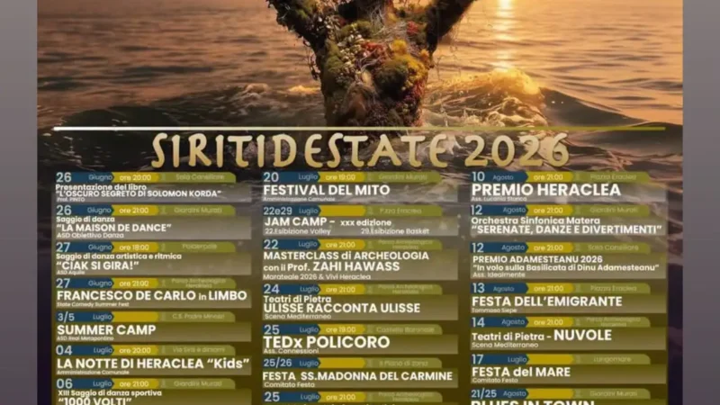 il calenderio del Programma Estate Policoro 2026