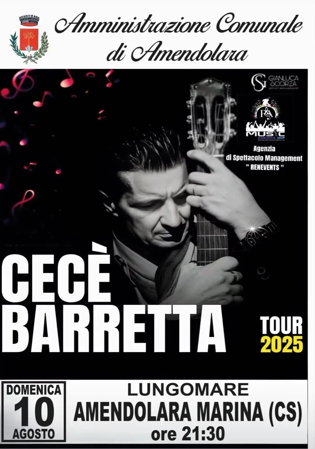 l'immagine mostra l'artista cecè barretta che abbraccia la chitarra