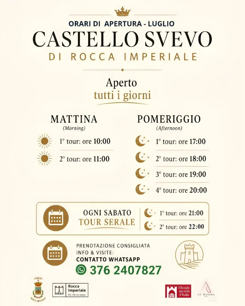 Visite Guidate al Castello Svevo di Rocca Imperiale – Orari Luglio 2026