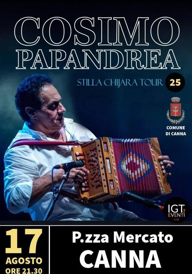 locandina tour 2025 Cosimo Papandrea in concerto a Canna