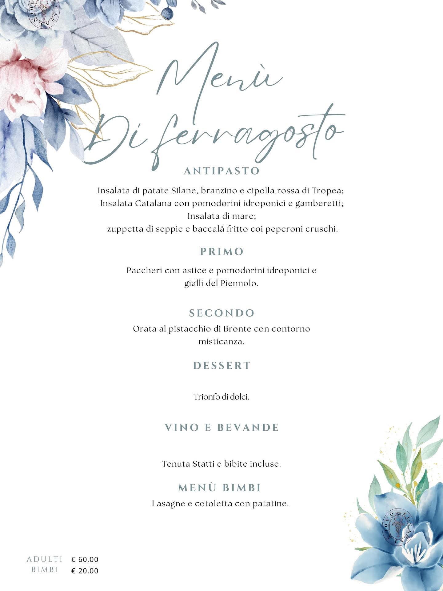 il menù di Ferragosto Trattoria Casalnuovo a Villapiana