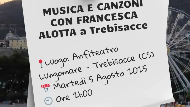 immagine contiene i dettagli dell'evento Musica e Canzoni con Francesca Alotta a Trebisacce