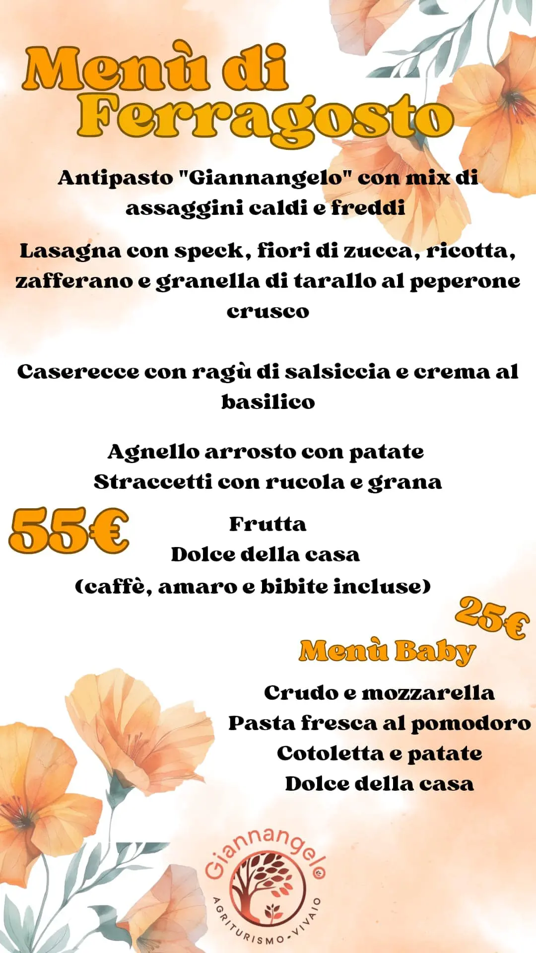 il menù di Ferragosto Agriturismo Giannangelo a Castroregio