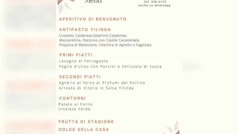 il menù Ferragosto Ristorante Yilinda Park a Plataci