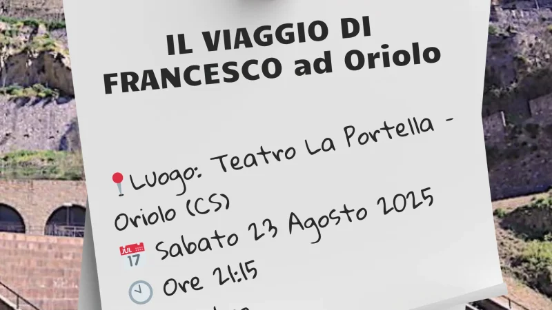 locandina Il Viaggio di Francesco Teatro La Portella ad Oriolo