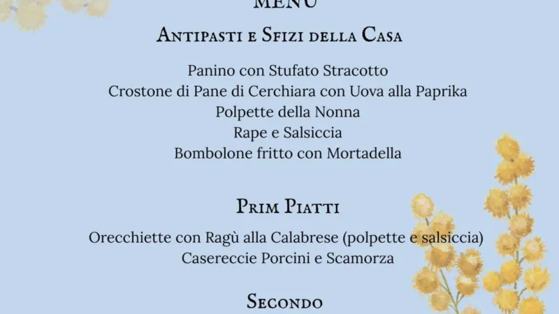 Menu Festa della Donna alla Bottega degli Antichi Sapori a Trebisacce per l’8 marzo