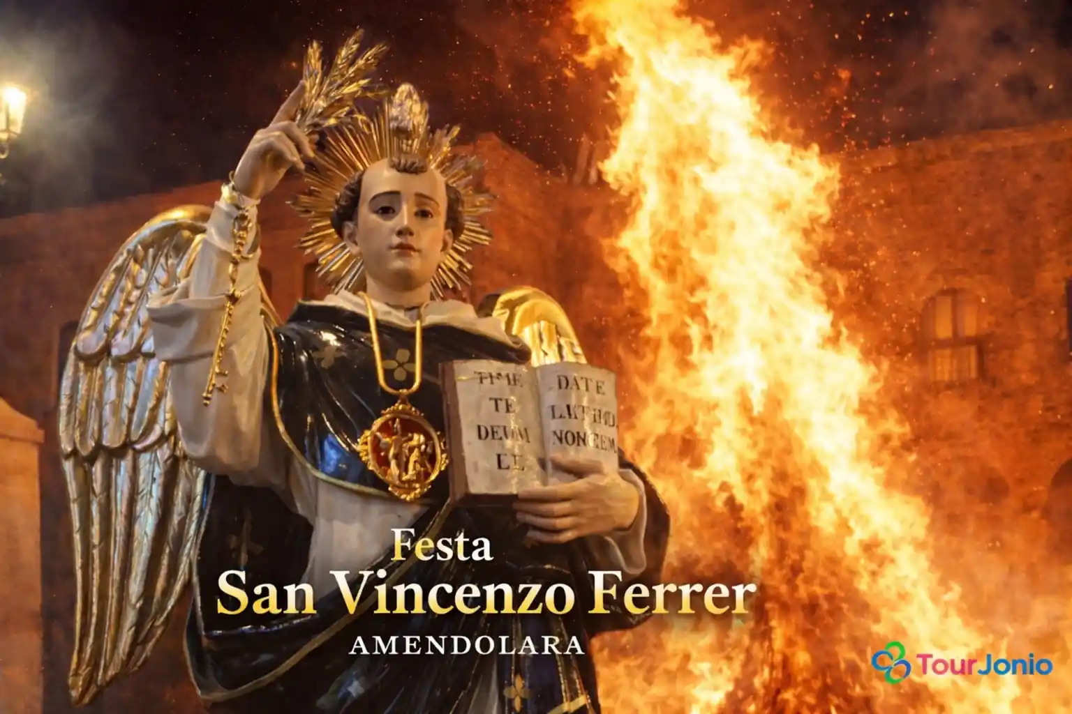 Festa di San Vincenzo Ferrer ad Amendolara con il tradizionale falò davanti al convento nel borgo dell'Alto Ionio Cosentino