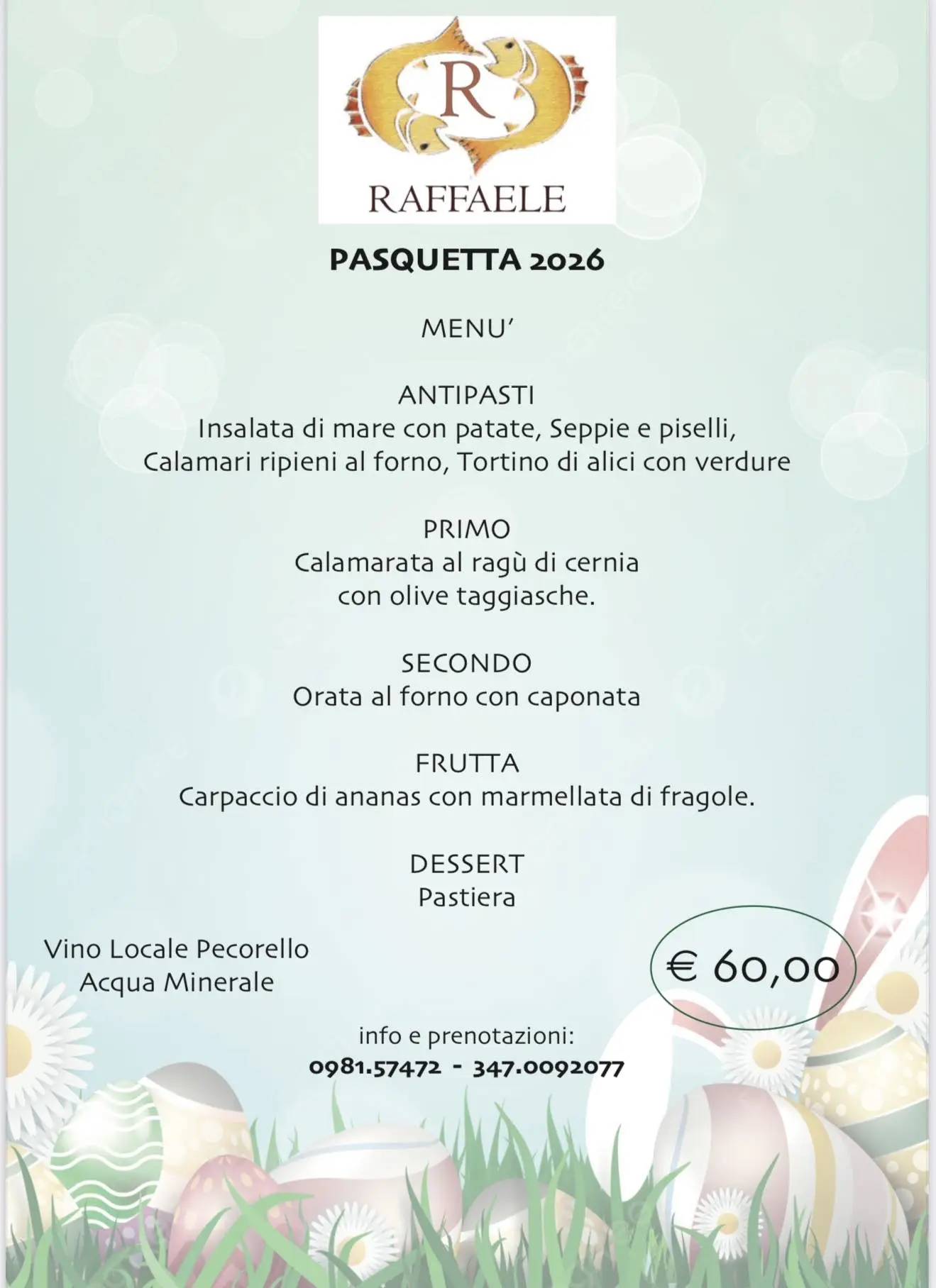 Menù Pasquetta 2026 Ristorante Da Raffaele Trebisacce con piatti tipici dell’Alto Ionio Cosentino