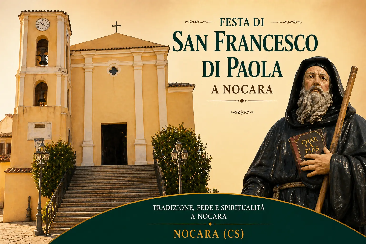 Festa di San Francesco di Paola a Nocara con statua del santo e chiesa madre nell’Alto Ionio Cosentino